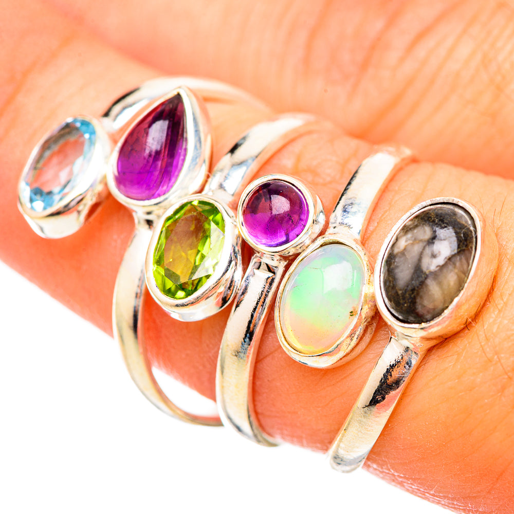 Tourmalinated Quartz, Ethiopian Opal, Amethyst, Peridot, Blue Topaz Rings handcrafted by Ana Silver Co - RING115137