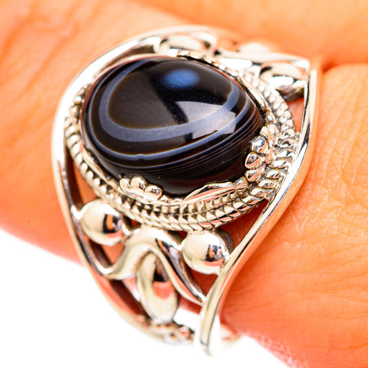 Black Banded Agate Rings handcrafted by Ana Silver Co - RING115157