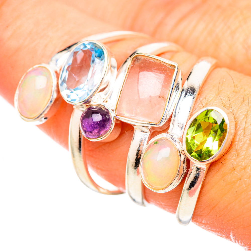 Rose Quartz, Blue Topaz, Peridot, Ethiopian Opal Rings handcrafted by Ana Silver Co - RING115162