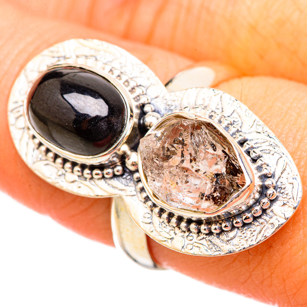 Herkimer Diamond, Black Onyx Rings handcrafted by Ana Silver Co - RING115181