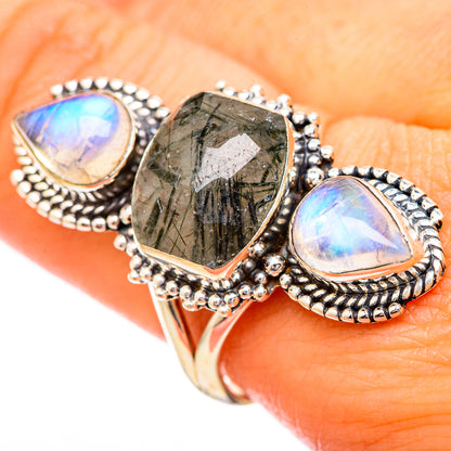 Tourmalinated Quartz, Rainbow Moonstone Rings handcrafted by Ana Silver Co - RING115182