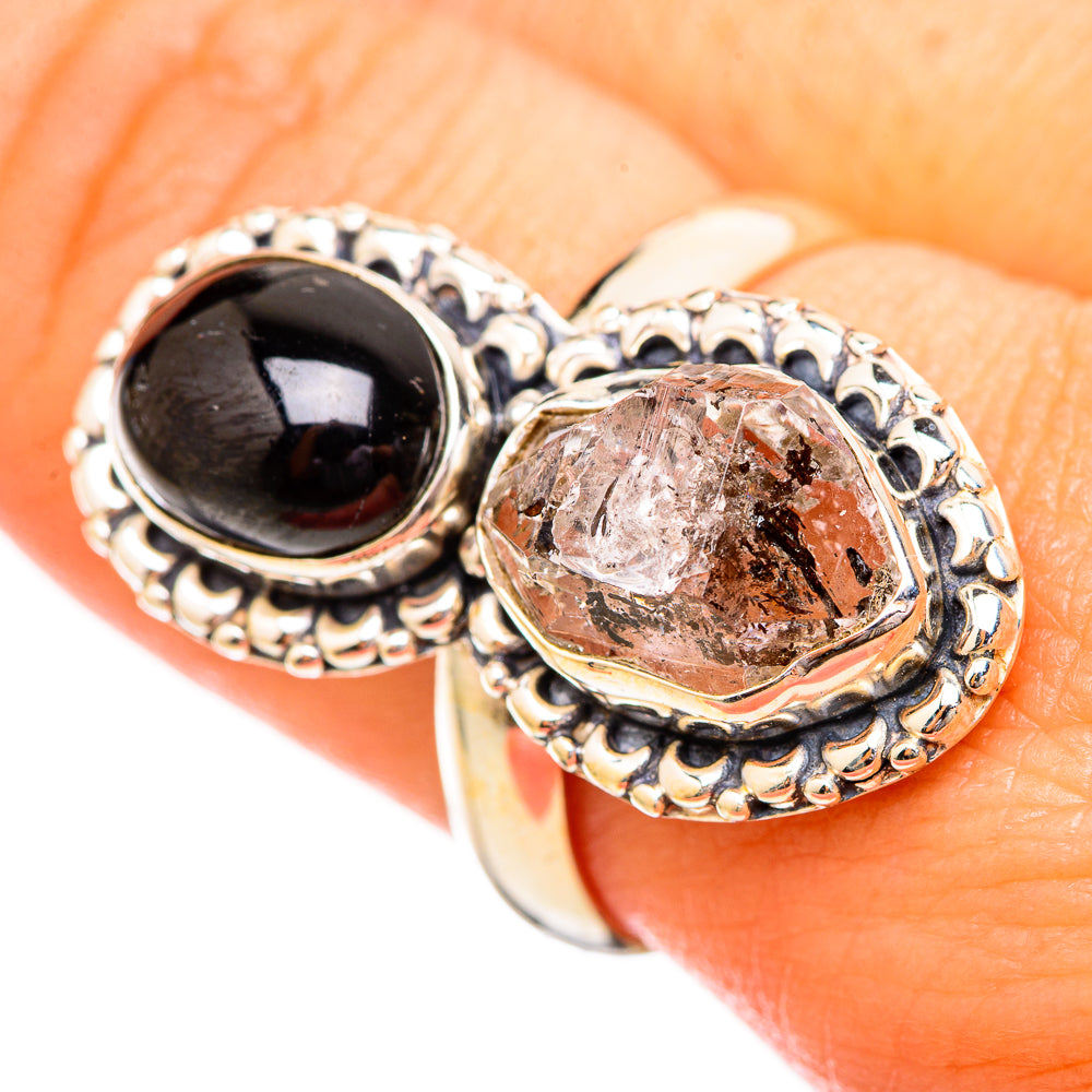Herkimer Diamond, Black Onyx Rings handcrafted by Ana Silver Co - RING115203