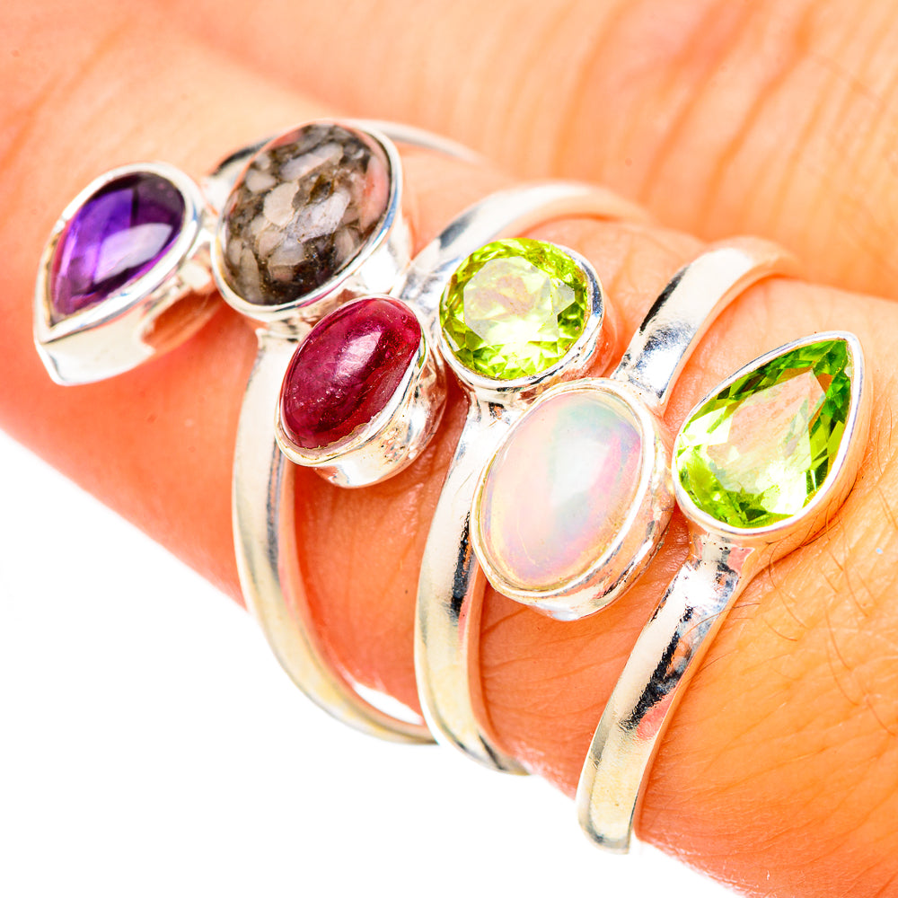 Ethiopian Opal, Crinoid Fossil, Ethiopian Opal, Peridot, Amethyst Rings handcrafted by Ana Silver Co - RING115205