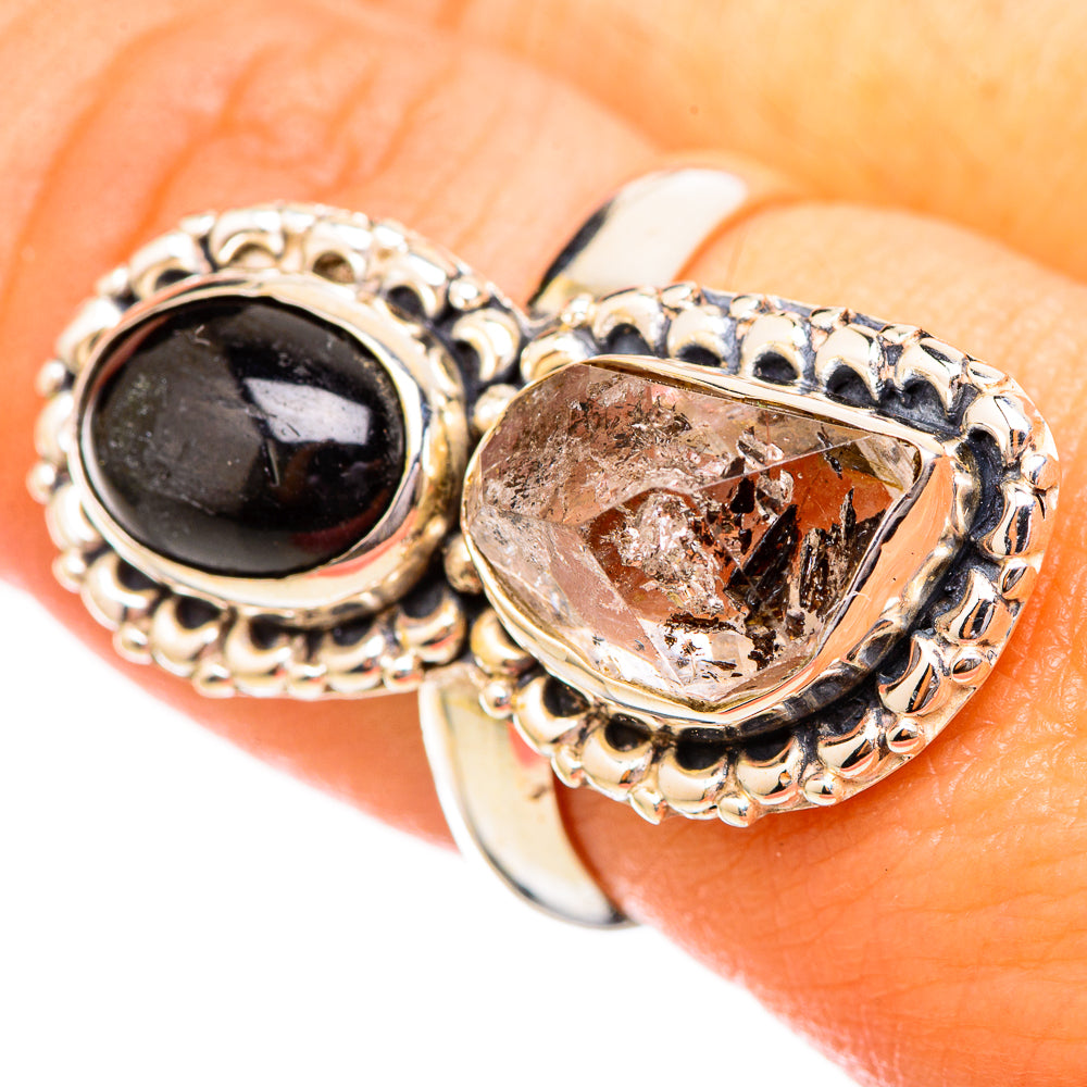 Herkimer Diamond, Black Onyx Rings handcrafted by Ana Silver Co - RING115224