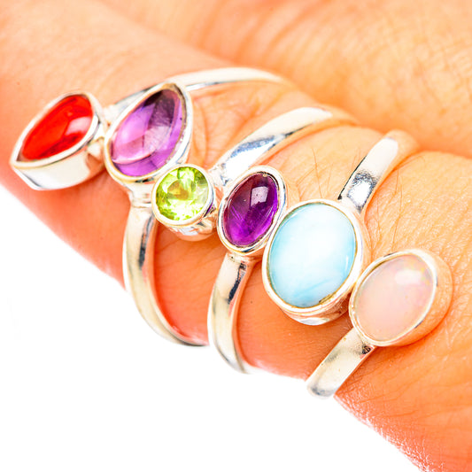 Larimar, Ethiopian Opal, Amethyst, Peridot, Red Coral Rings handcrafted by Ana Silver Co - RING115231