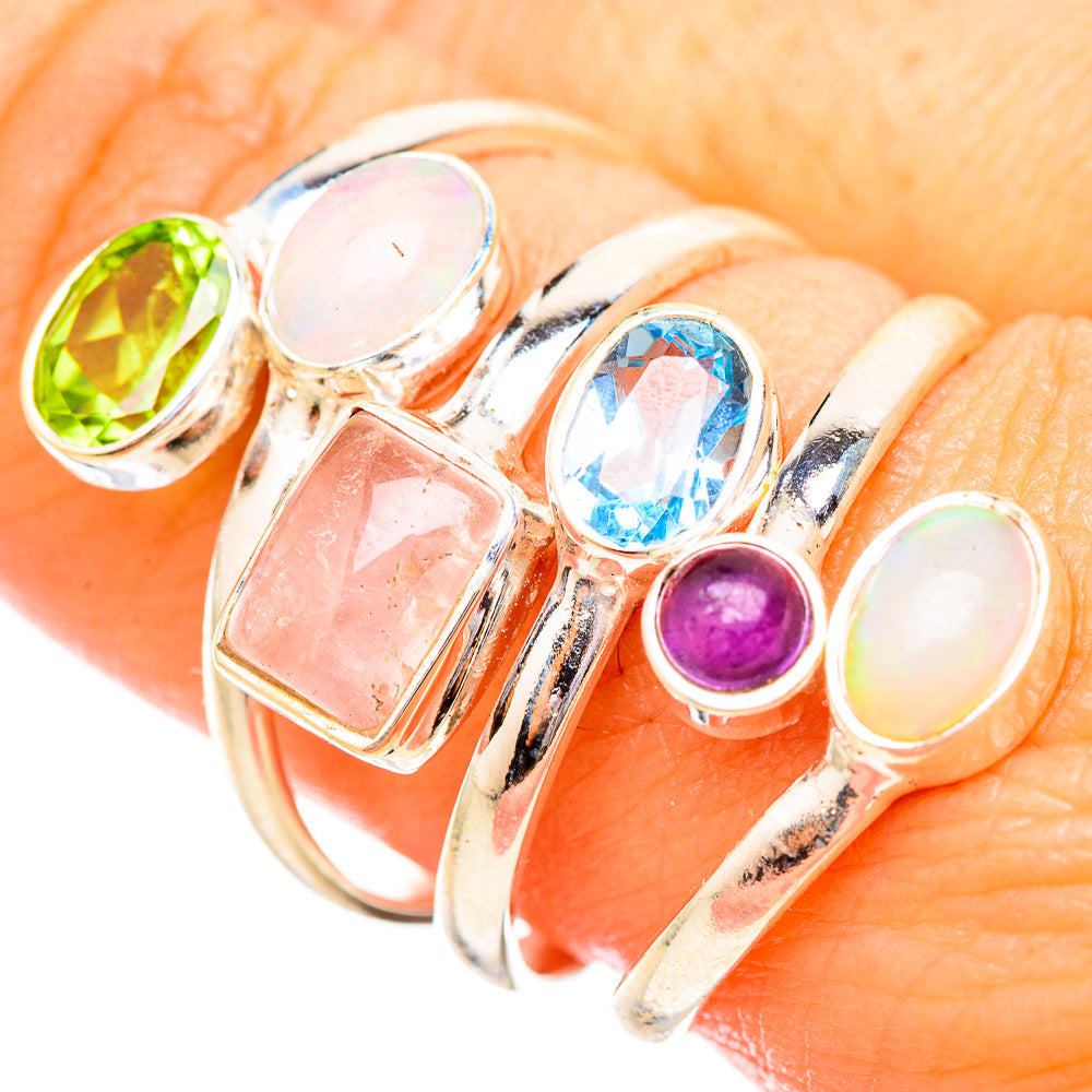 Rose Quartz, Blue Topaz, Ethiopian Opal, Amethyst, Peridot Rings handcrafted by Ana Silver Co - RING115232