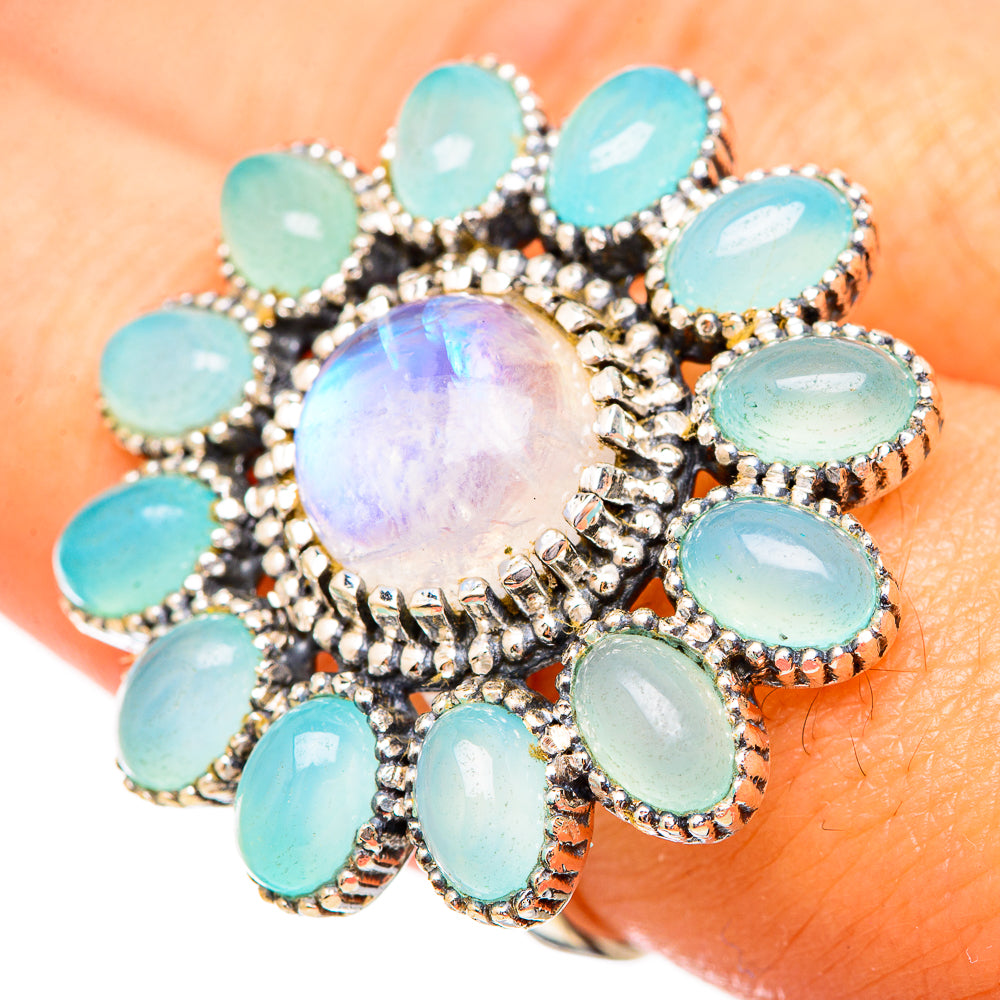 Rainbow Moonstone, Aqua Chalcedony Rings handcrafted by Ana Silver Co - RING115235