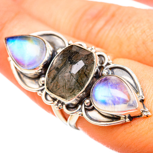 Tourmalinated Quartz, Rainbow Moonstone Rings handcrafted by Ana Silver Co - RING115247