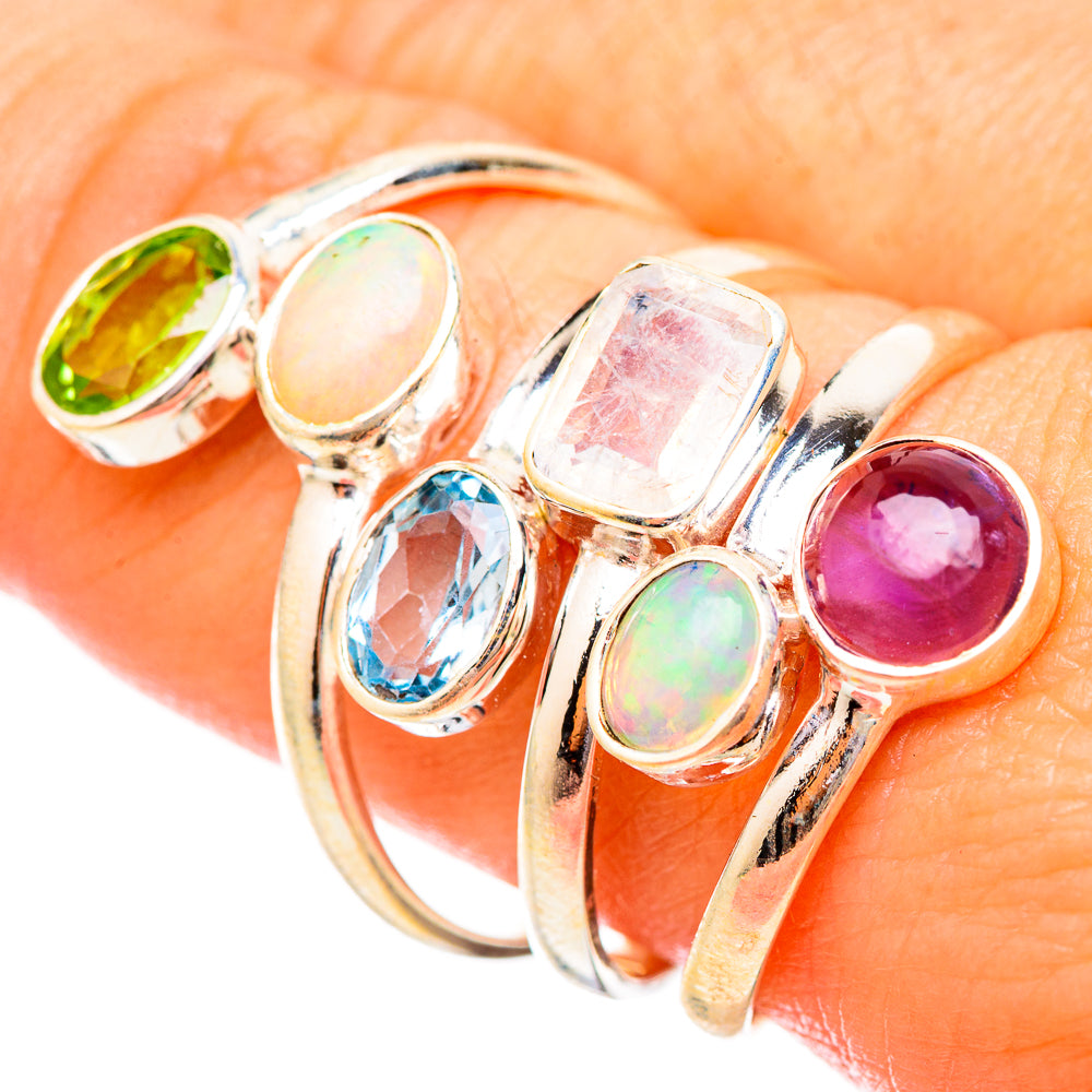 Rainbow Moonstone, Ethiopian Opal, Blue Topaz, Peridot, Amethyst Rings handcrafted by Ana Silver Co - RING115250
