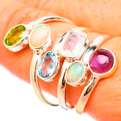Rainbow Moonstone, Ethiopian Opal, Blue Topaz, Peridot, Amethyst Rings handcrafted by Ana Silver Co - RING115250