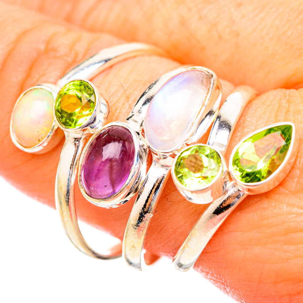 Rainbow Moonstone, Amethyst, Peridot, Ethiopian Opal Rings handcrafted by Ana Silver Co - RING115251