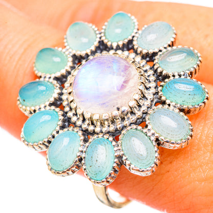 Rainbow Moonstone, Aqua Chalcedony Rings handcrafted by Ana Silver Co - RING115253