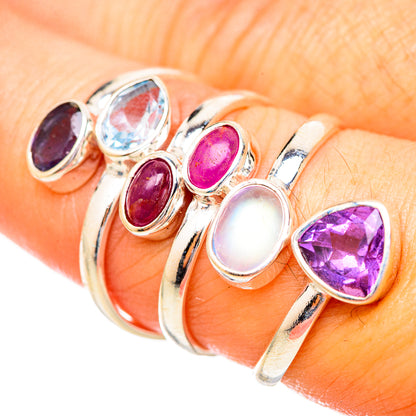 Rainbow Moonstone, Amethyst, Tanzanite, Blue Topaz, Garnet Rings handcrafted by Ana Silver Co - RING115266