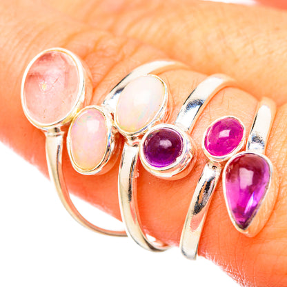 Rose Quartz, Amethyst Rings handcrafted by Ana Silver Co - RING115267