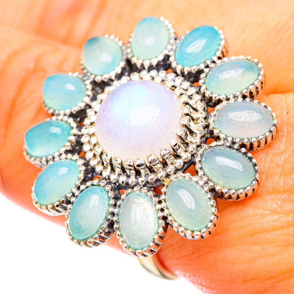 Rainbow Moonstone, Aqua Chalcedony Rings handcrafted by Ana Silver Co - RING115268
