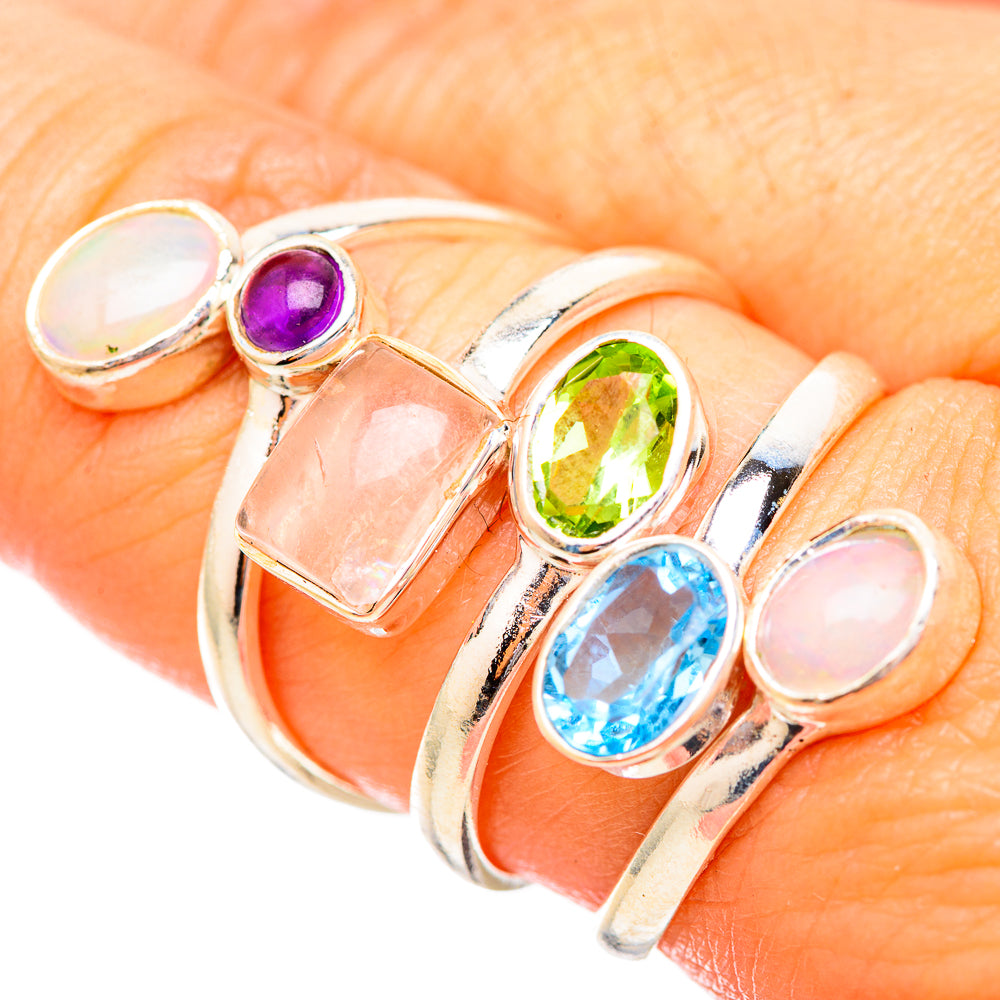 Rose Quartz, Blue Topaz, Peridot, Ethiopian Opal Rings handcrafted by Ana Silver Co - RING115279