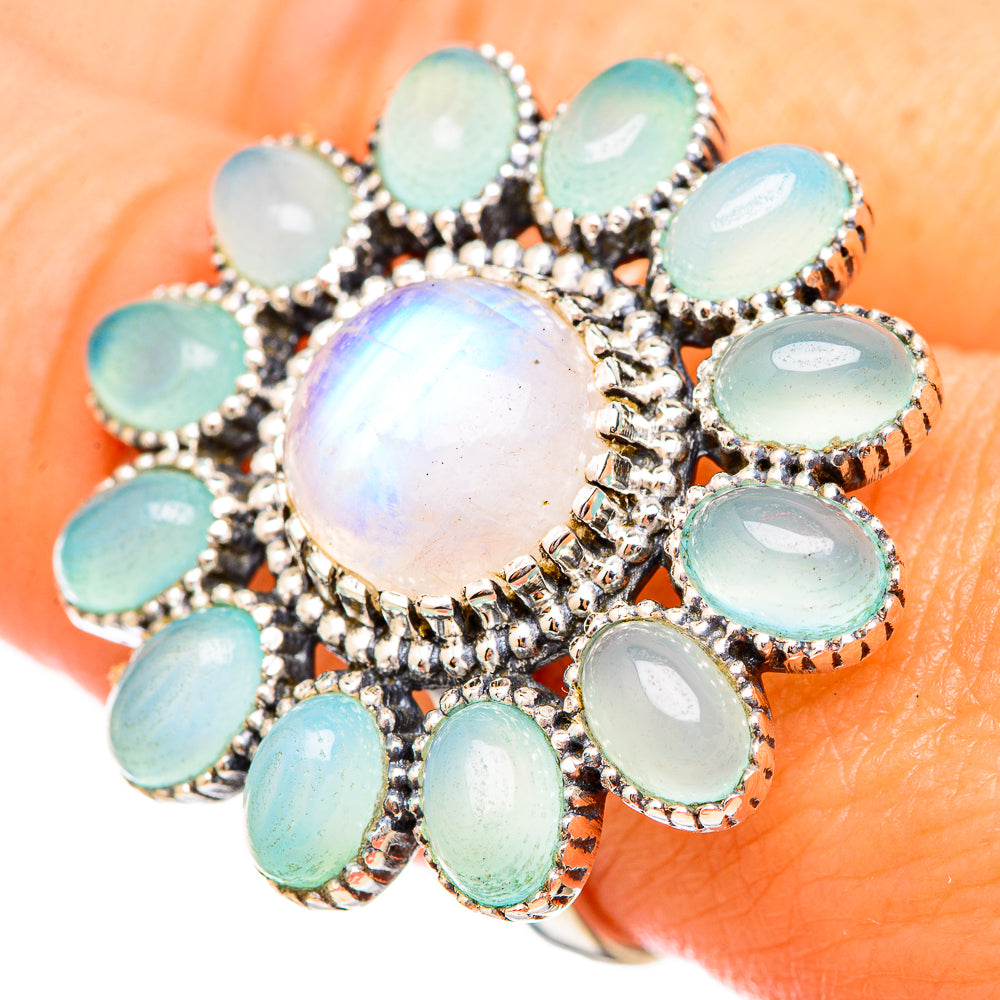 Rainbow Moonstone, Aqua Chalcedony Rings handcrafted by Ana Silver Co - RING115286