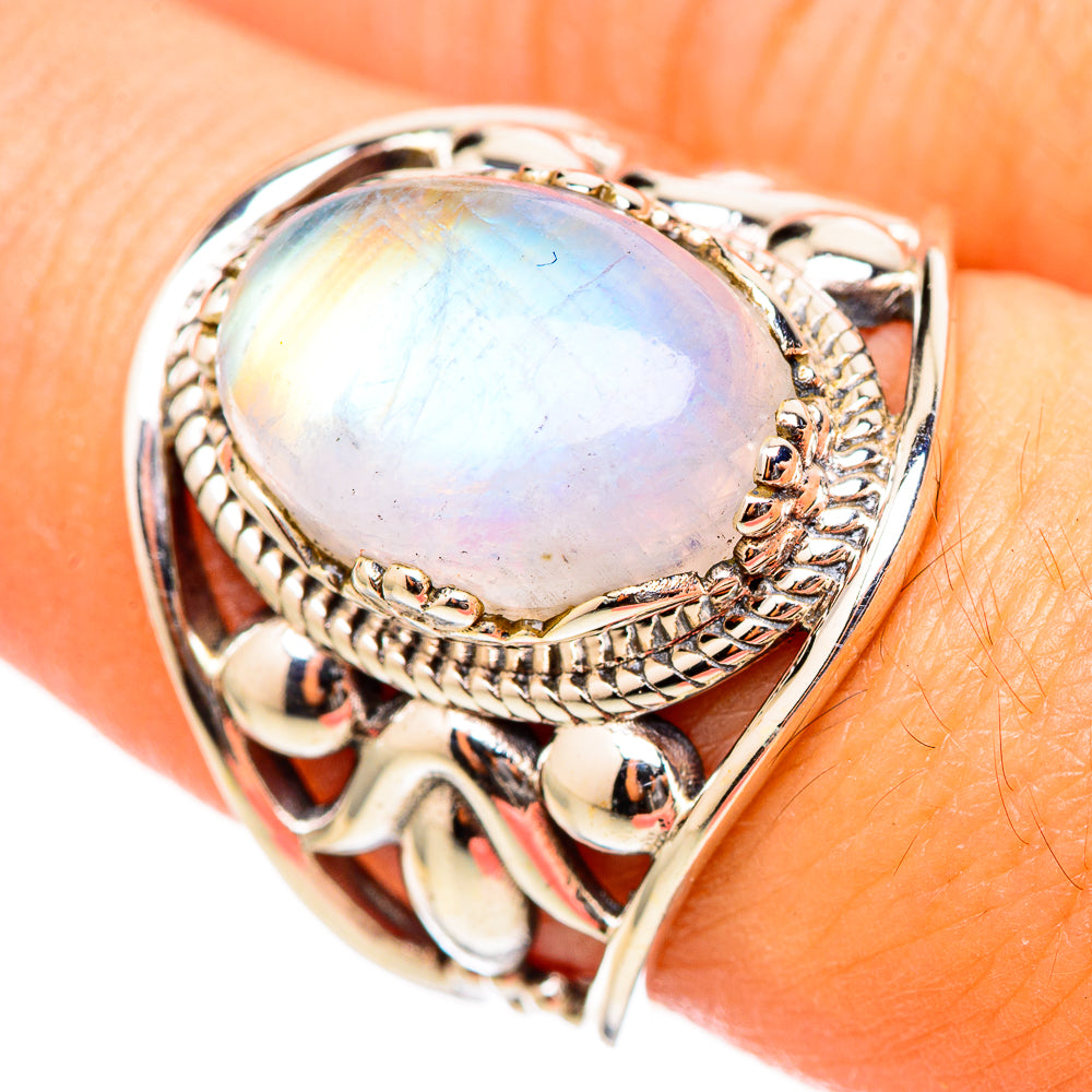 Rainbow Moonstone Rings handcrafted by Ana Silver Co - RING115315