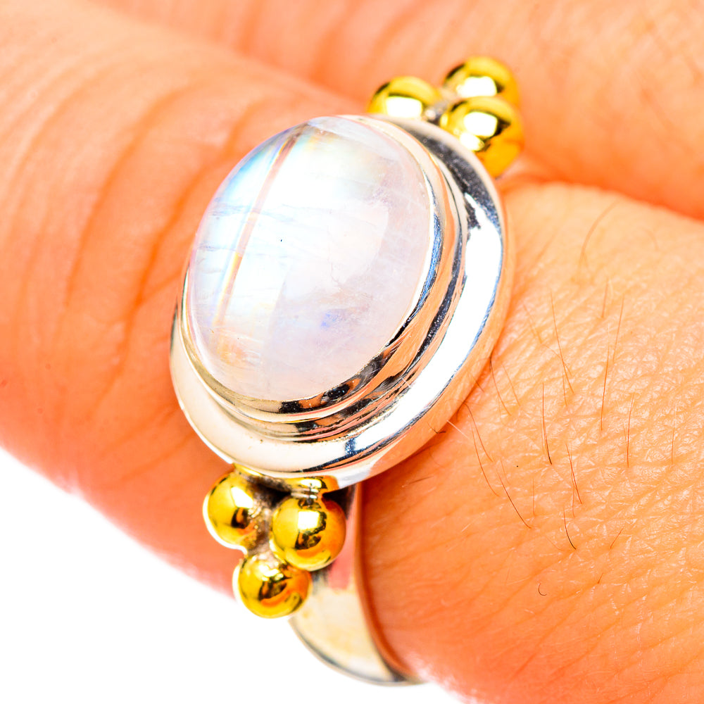 Rainbow Moonstone Rings handcrafted by Ana Silver Co - RING115424