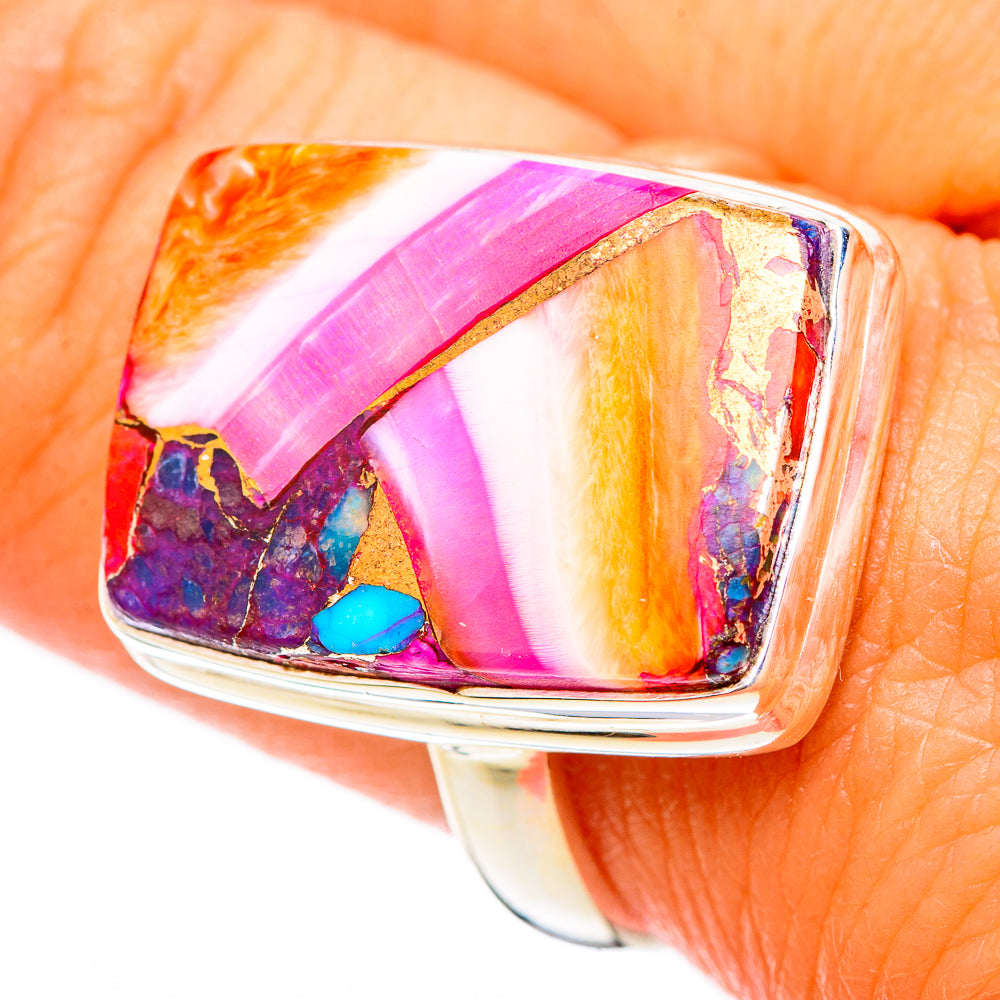 Kingman Pink Dahlia Turquoise Rings handcrafted by Ana Silver Co - RING116226