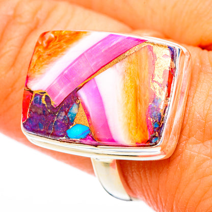 Kingman Pink Dahlia Turquoise Rings handcrafted by Ana Silver Co - RING116226