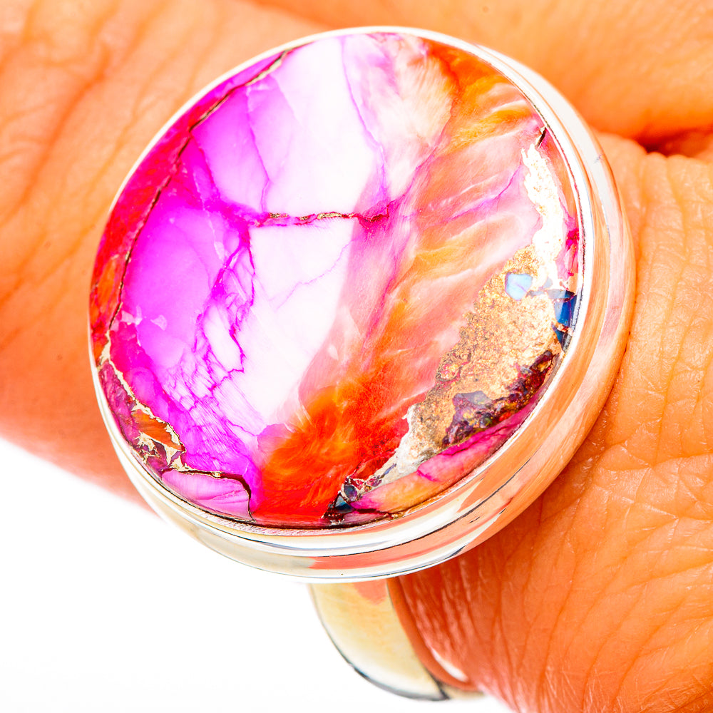 Kingman Pink Dahlia Turquoise Rings handcrafted by Ana Silver Co - RING116251