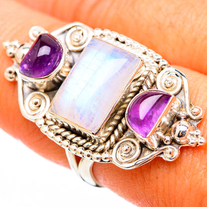 Rainbow Moonstone, Amethyst Rings handcrafted by Ana Silver Co - RING116327