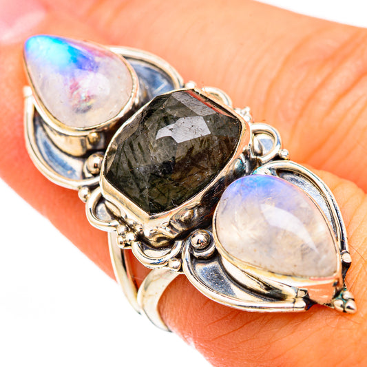 Tourmalinated Quartz, Rainbow Moonstone Rings handcrafted by Ana Silver Co - RING116329