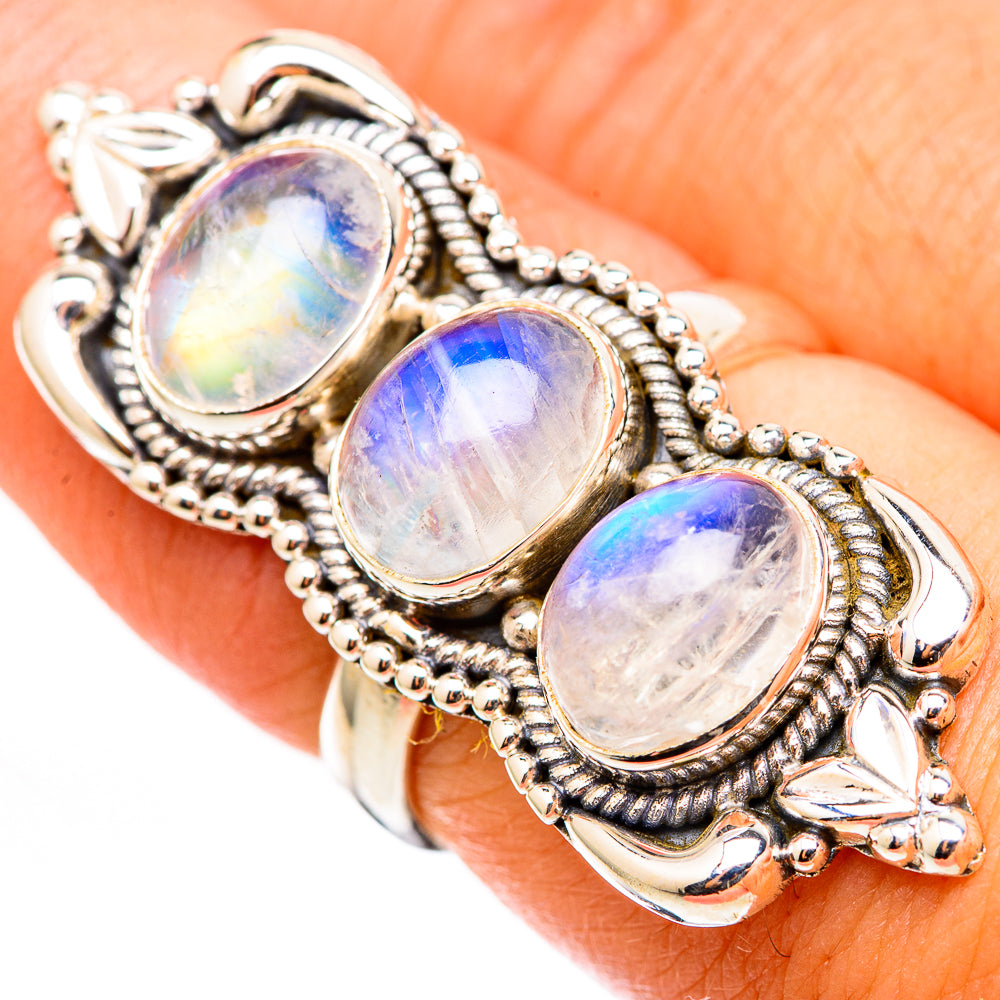 Rainbow Moonstone Rings handcrafted by Ana Silver Co - RING116331