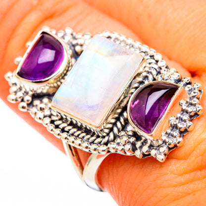Rainbow Moonstone, Amethyst Rings handcrafted by Ana Silver Co - RING116354