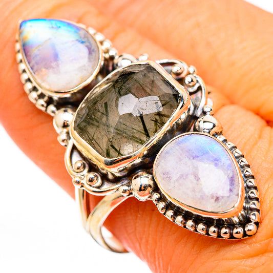 Tourmalinated Quartz, Rainbow Moonstone Rings handcrafted by Ana Silver Co - RING116356