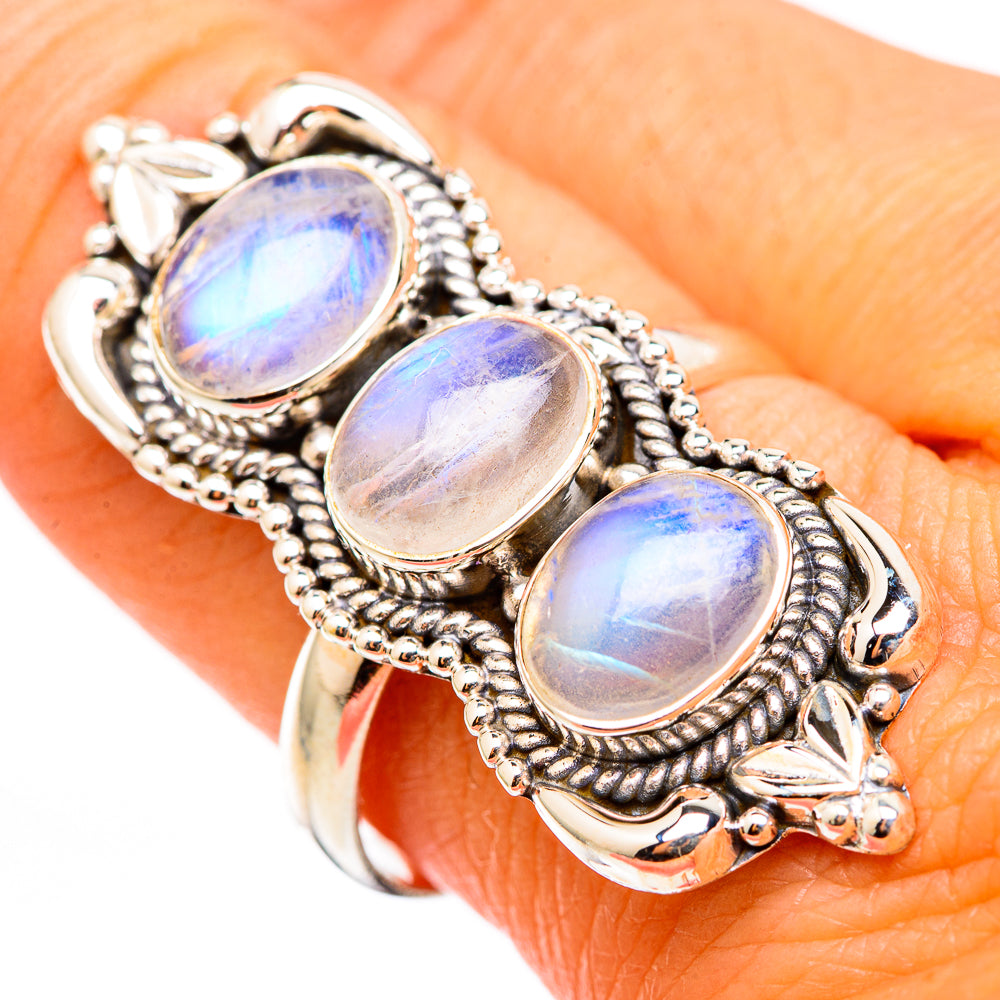 Rainbow Moonstone Rings handcrafted by Ana Silver Co - RING116357