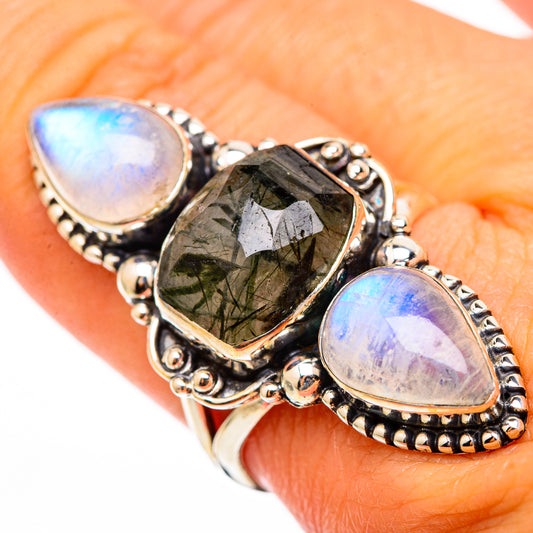Tourmalinated Quartz, Rainbow Moonstone Rings handcrafted by Ana Silver Co - RING116381