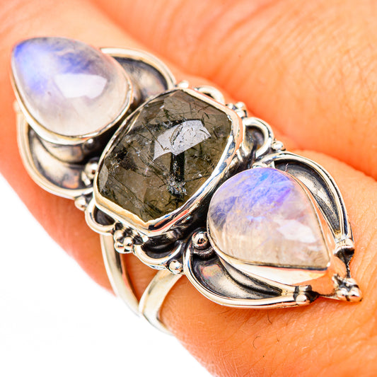 Tourmalinated Quartz, Rainbow Moonstone Rings handcrafted by Ana Silver Co - RING116413