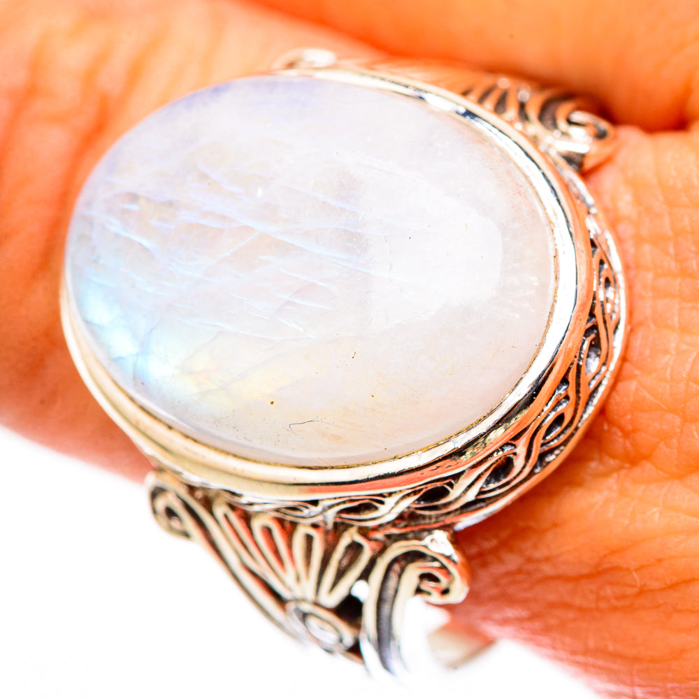 Rainbow Moonstone Rings handcrafted by Ana Silver Co - RING116415