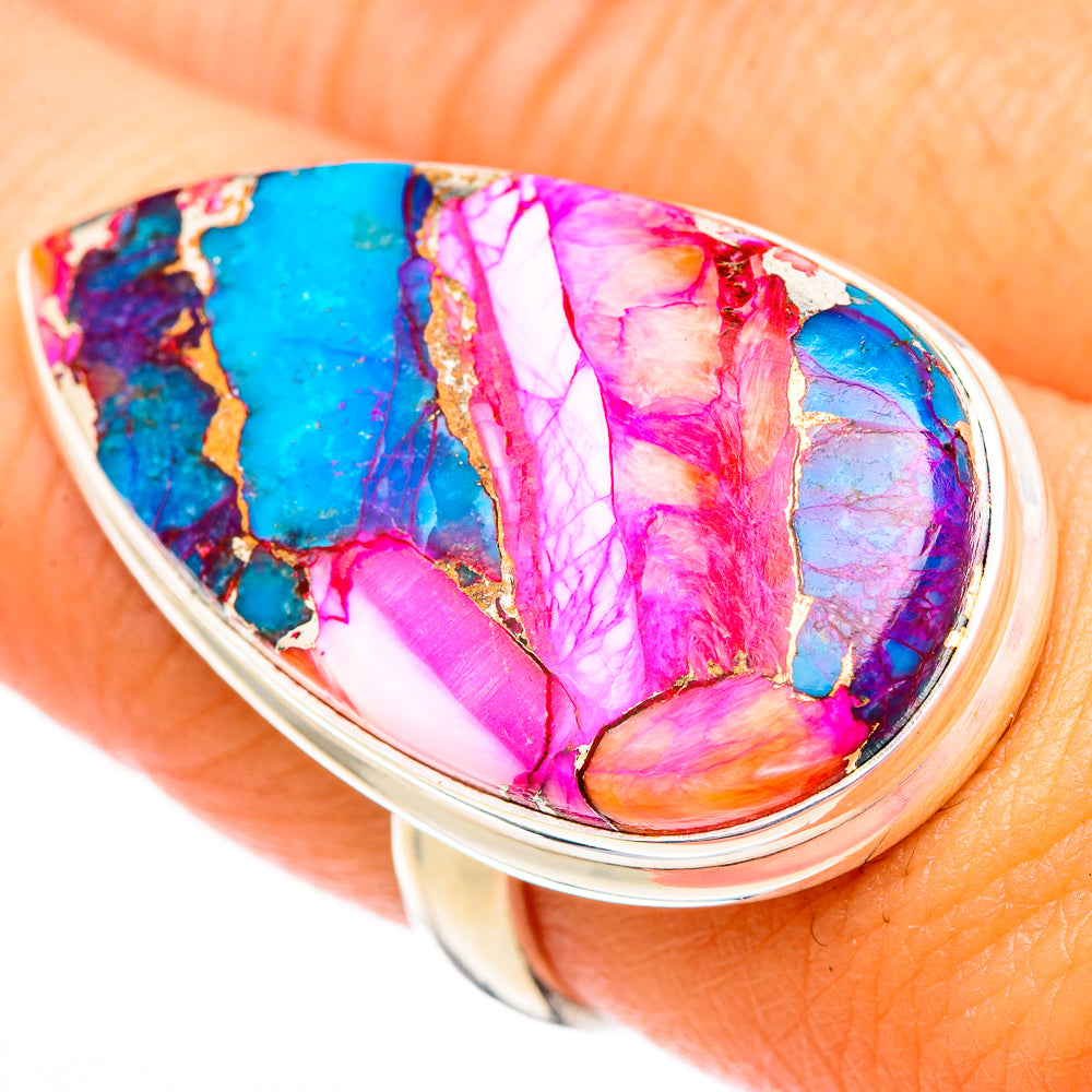 Kingman Pink Dahlia Turquoise Rings handcrafted by Ana Silver Co - RING116417