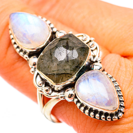 Tourmalinated Quartz, Rainbow Moonstone Rings handcrafted by Ana Silver Co - RING116440