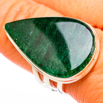 925 sterling silver ring with green aventurine teardrop stone, size 9.75