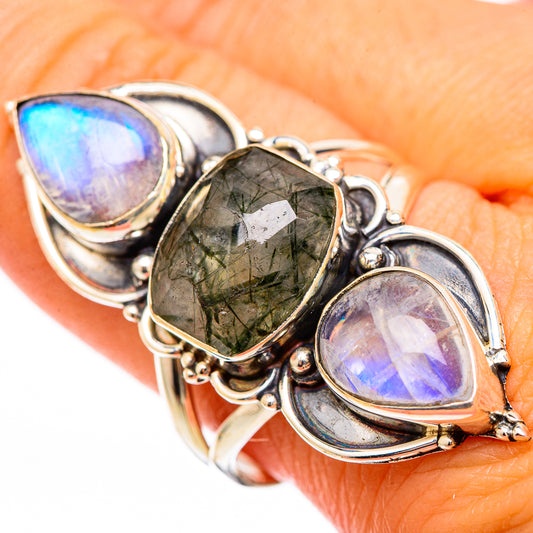 Tourmalinated Quartz, Rainbow Moonstone Rings handcrafted by Ana Silver Co - RING116464