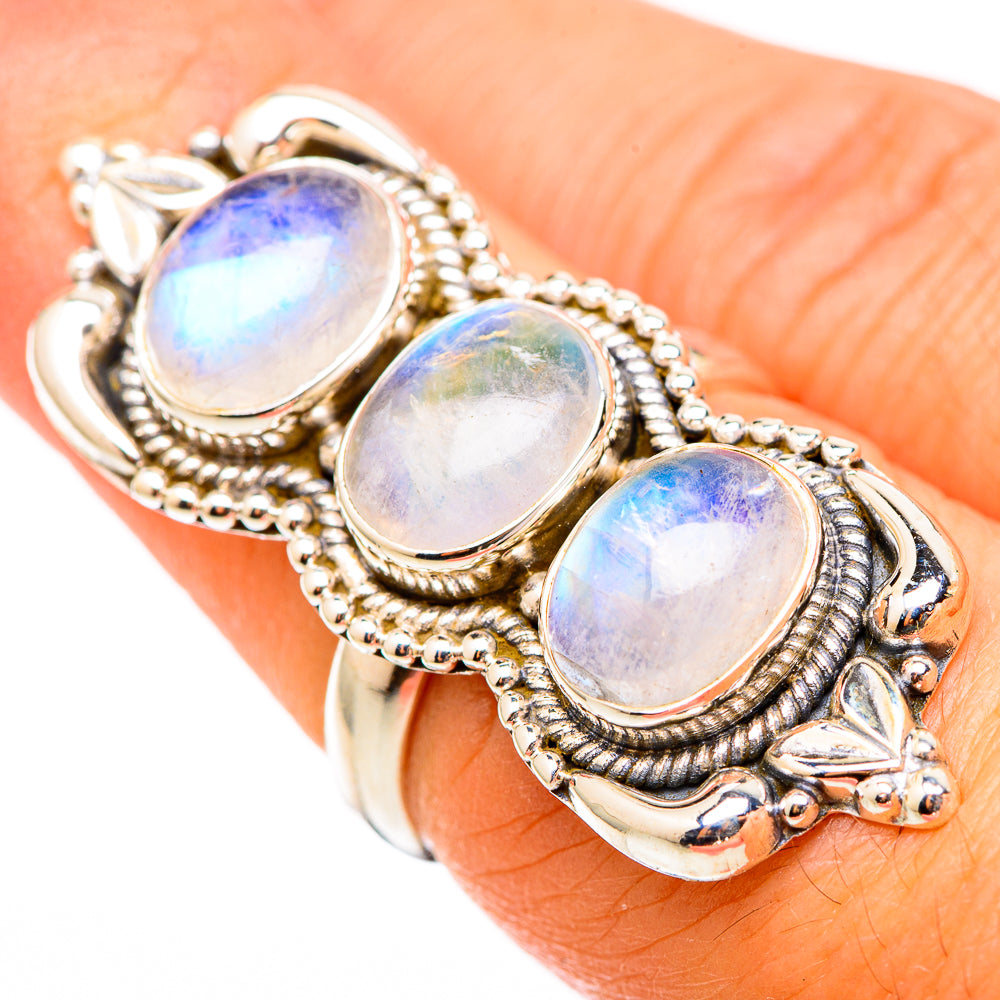 Rainbow Moonstone Rings handcrafted by Ana Silver Co - RING116466