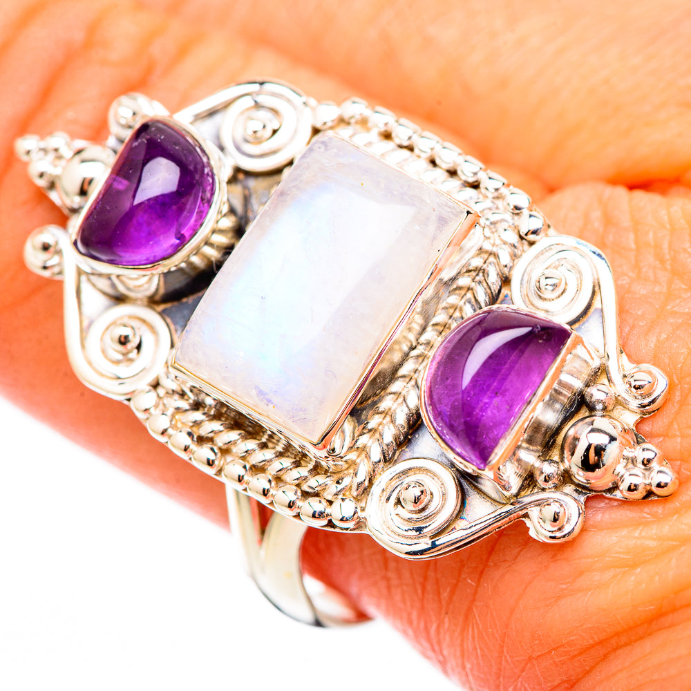 Rainbow Moonstone, Amethyst Rings handcrafted by Ana Silver Co - RING116489