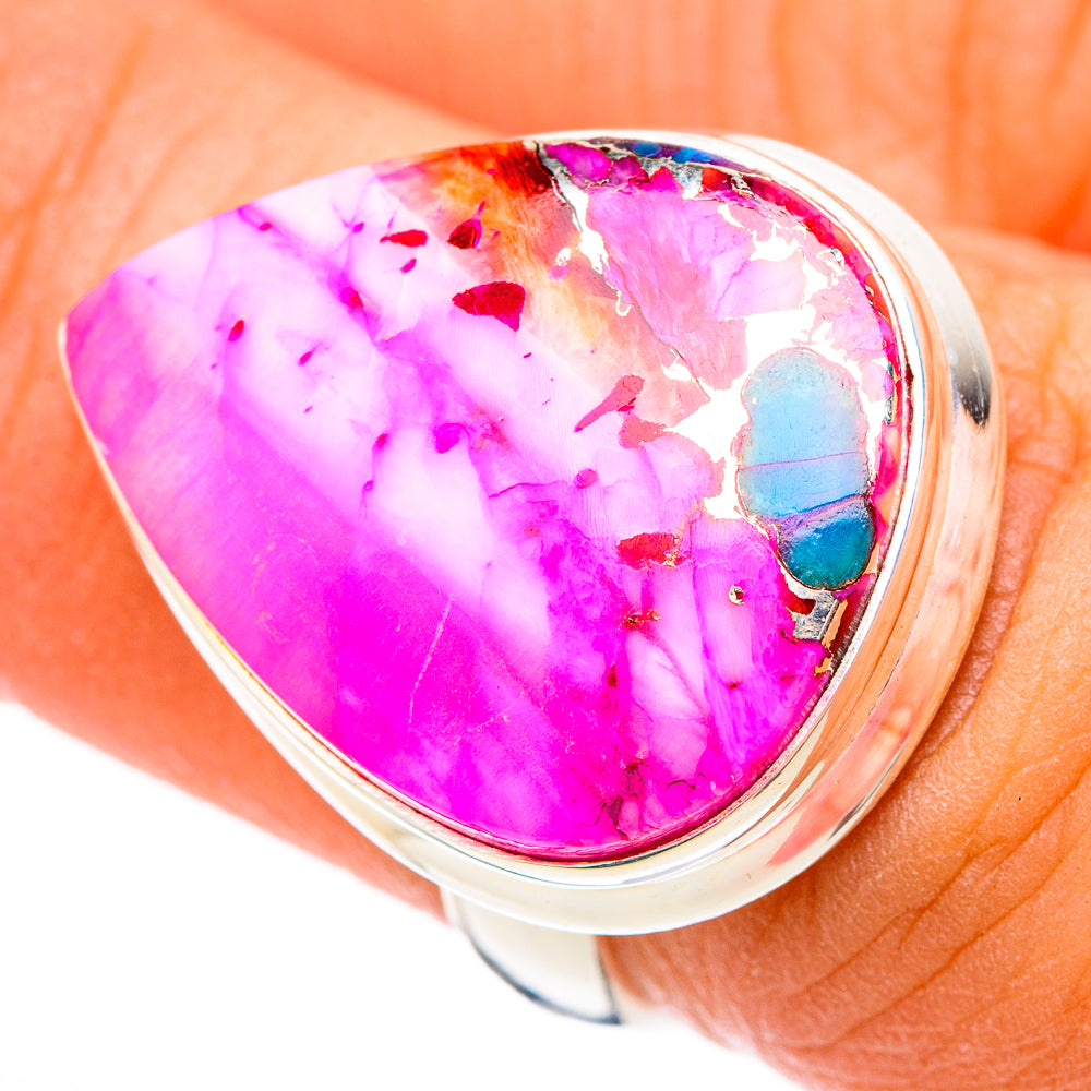 Kingman Pink Dahlia Turquoise Rings handcrafted by Ana Silver Co - RING116532