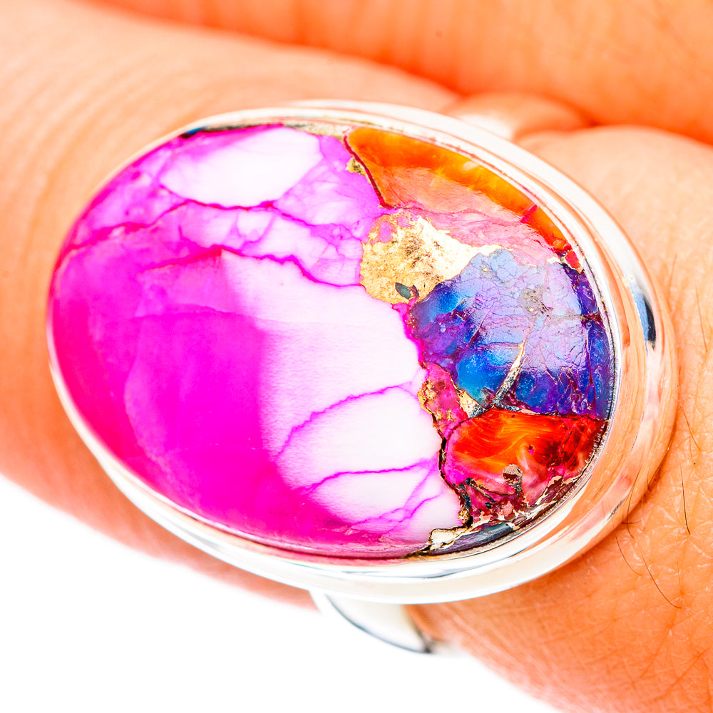 Kingman Pink Dahlia Turquoise Rings handcrafted by Ana Silver Co - RING116533