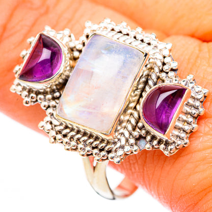Rainbow Moonstone, Amethyst Rings handcrafted by Ana Silver Co - RING116555