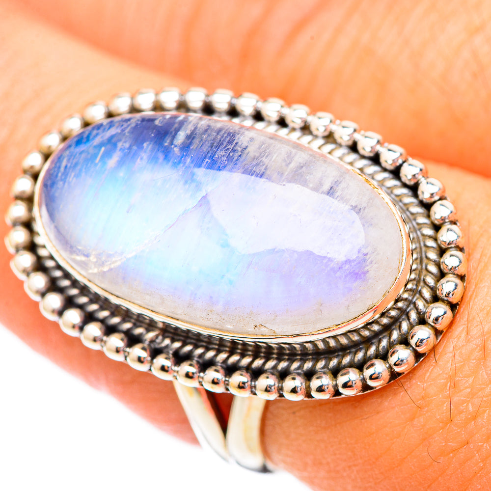 Rainbow Moonstone Rings handcrafted by Ana Silver Co - RING116563