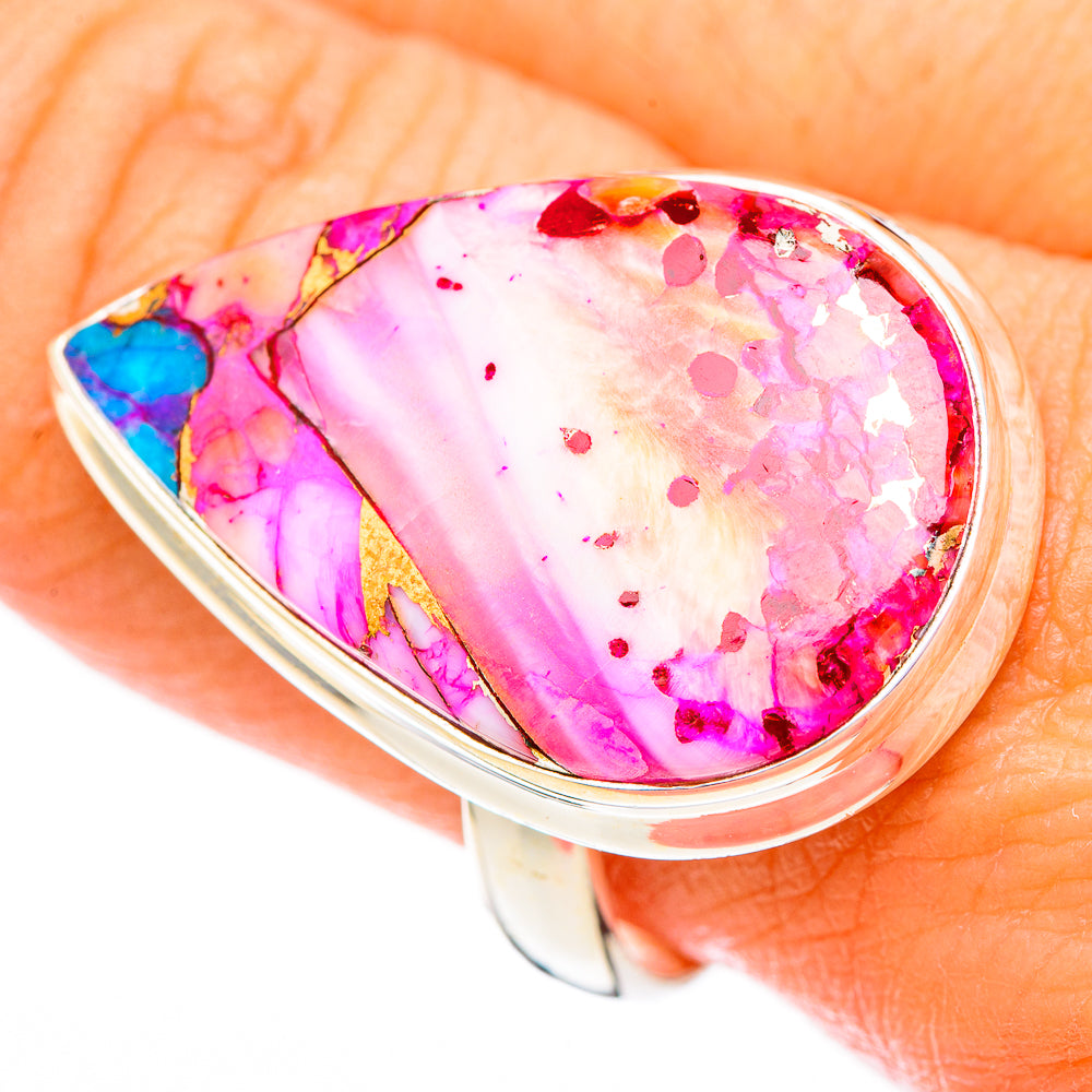 Kingman Pink Dahlia Turquoise Rings handcrafted by Ana Silver Co - RING116565