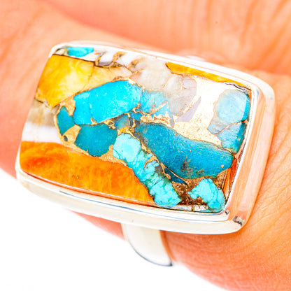 Blue Orange Copper Composite Turquoise Rings handcrafted by Ana Silver Co - RING116567