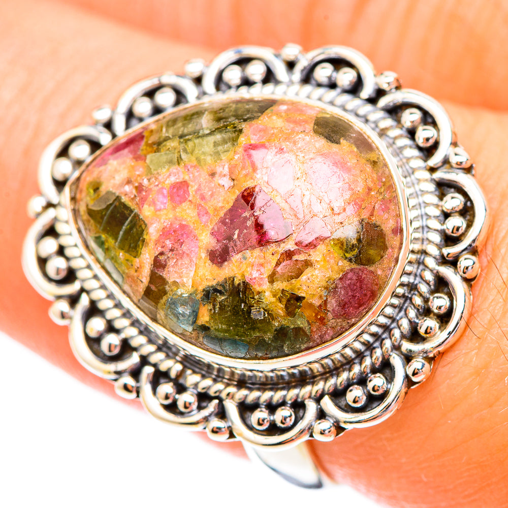 Oval multicolor gemstone ring with textured 925 sterling silver gallery and border