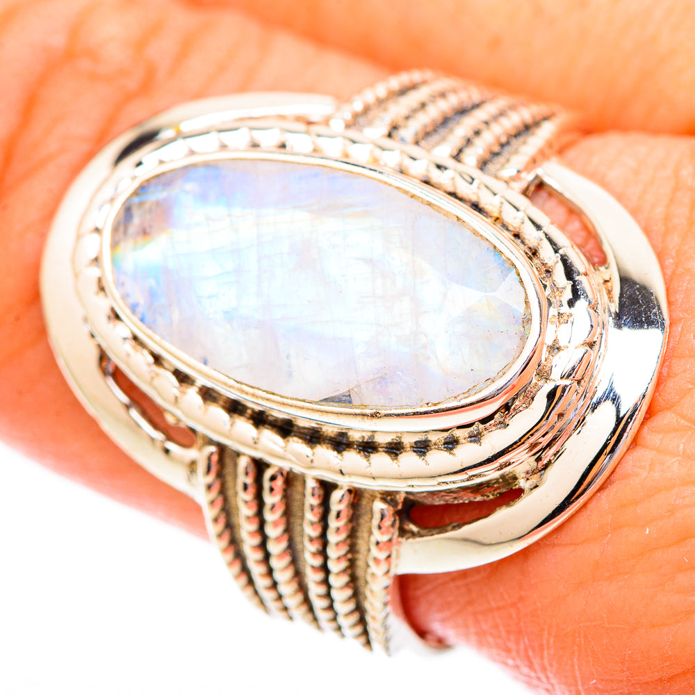 Rainbow Moonstone Rings handcrafted by Ana Silver Co - RING116595