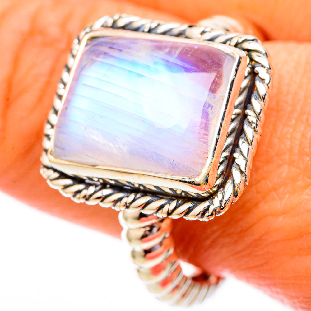 Rainbow Moonstone Rings handcrafted by Ana Silver Co - RING116596